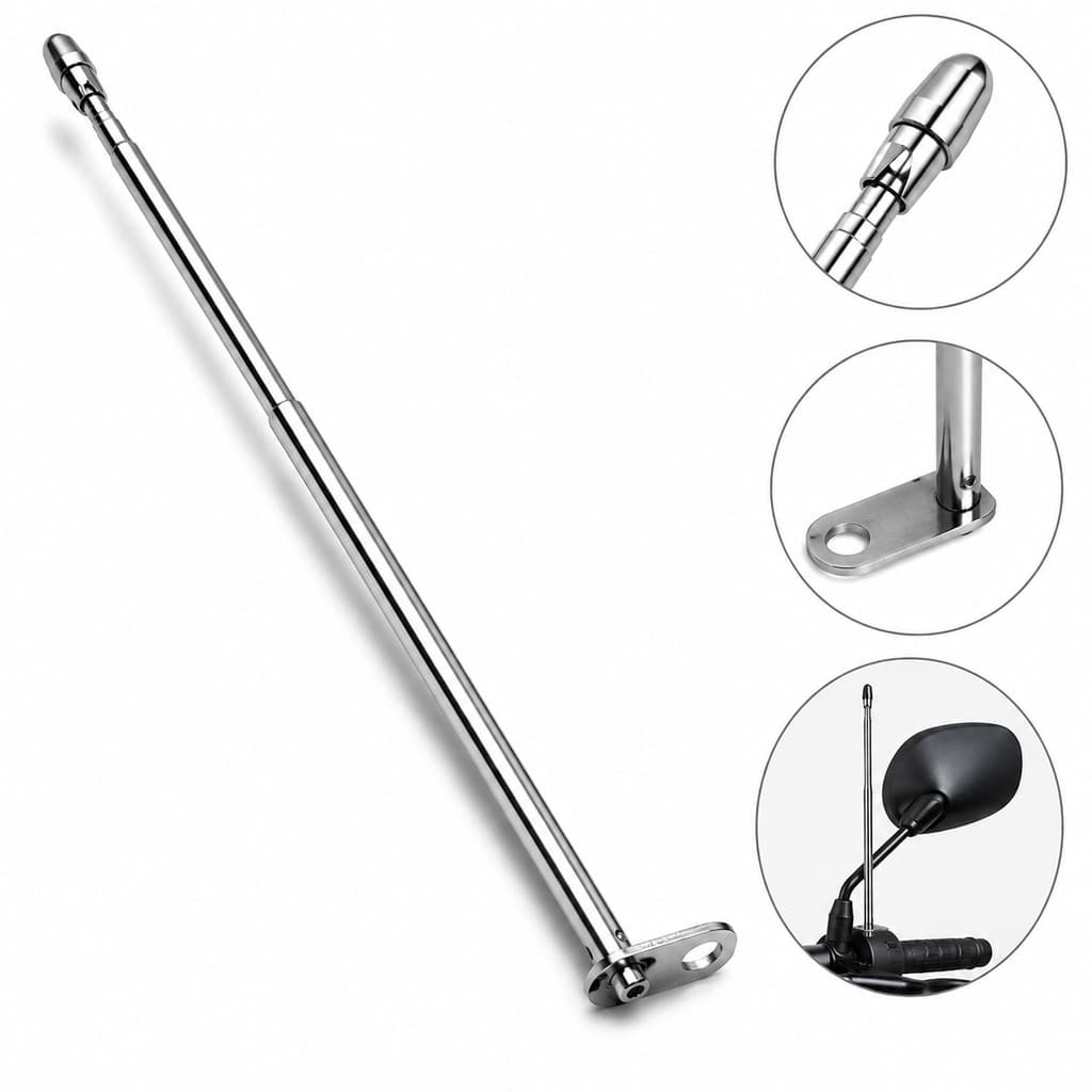 Antena Corta Pipa Retrovisor Moto Inox Retrátil Cromada 6 Estágios