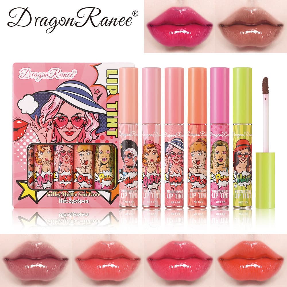 Conjunto de 6 peças de brilho labial, cor labial brilhante e hidratante, kit de batons