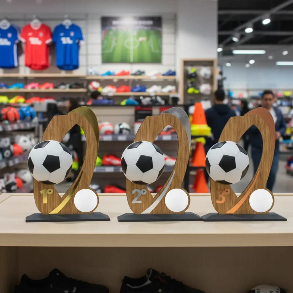 Kit Troféus Futebol Arena Mdf C/ 3 Peças Premiação Completa Futebol