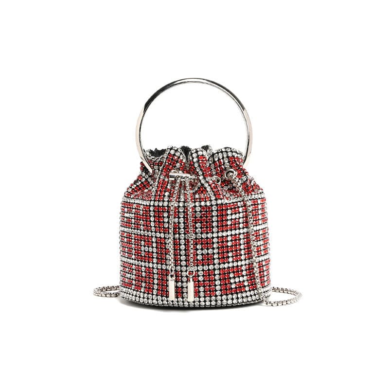 2025 Cross-Border portátil moda saco feminino All-Match artesanal diamante corrente bolsa de ombro Mini balde mão transp