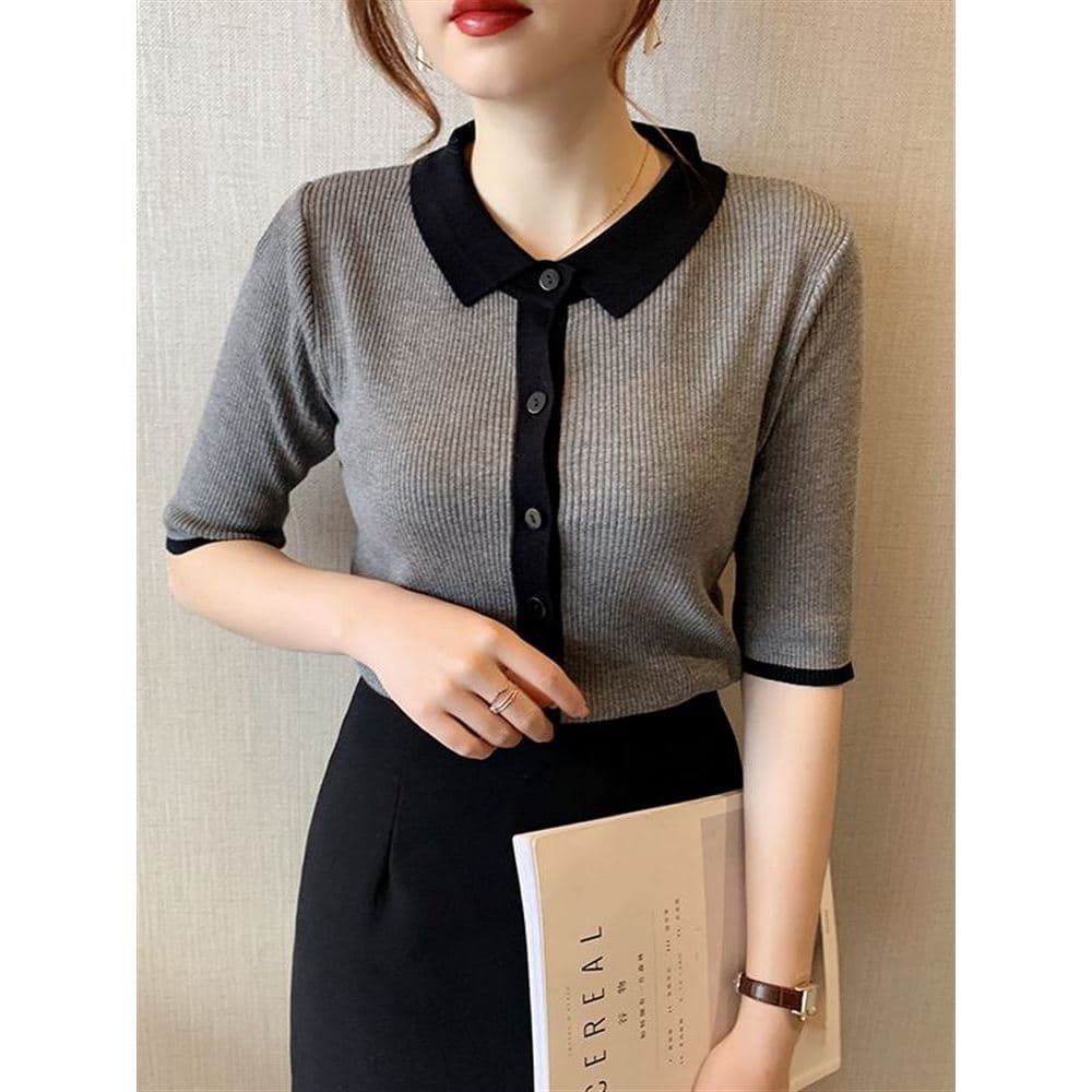 K malha de manga curta feminina Slim fit Look mais fino All-Match moda primavera outono estilo feminino novo estilo esti