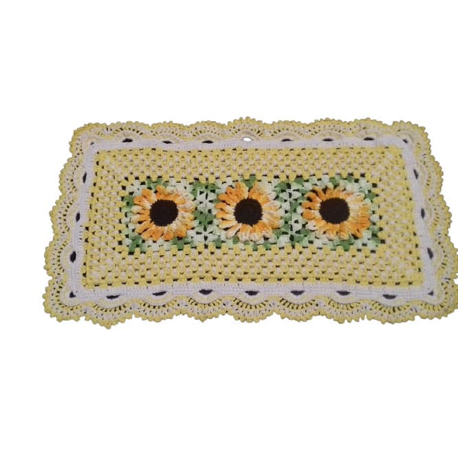 Tapete sala quarto crochê Girassol Artesanal Amarelo 45x85