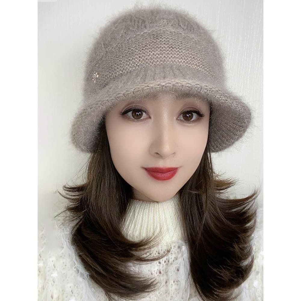 Chapéu estilo ocidental feminino 2025 novo estilo inverno quente esquilo veludo meia-idade idosos malha lã bacia chapéu