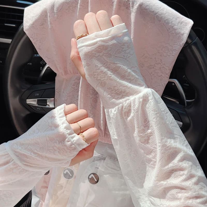 Renda protetor solar manga de gelo feminino 2025 novo estilo elegante estilo fino condução verão gelo seda solta braço m
