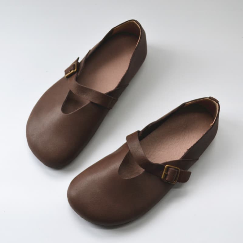 Couro genuíno deslizamento-On Mary Jane sapato feminino Retro japonês Mori estilo feminino Harajuku literário grande cab