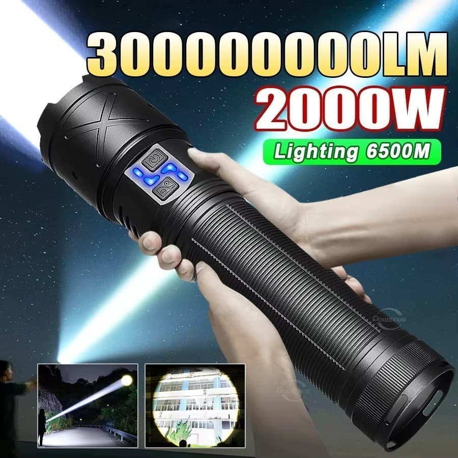 Lanterna LED mais poderosa 30000000LM T9 LED  forte luz táctica tocha grande luz recarregável