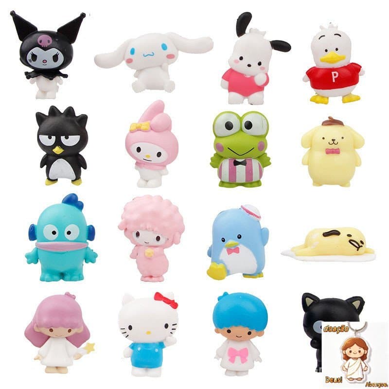 16 Pçs 4cm Sanrio Cinnamoroll Anime Figura Pochacco Kuromi Pom Purin Olá Kitty De Ação Brinquedos Modelo Boneca Minha Me