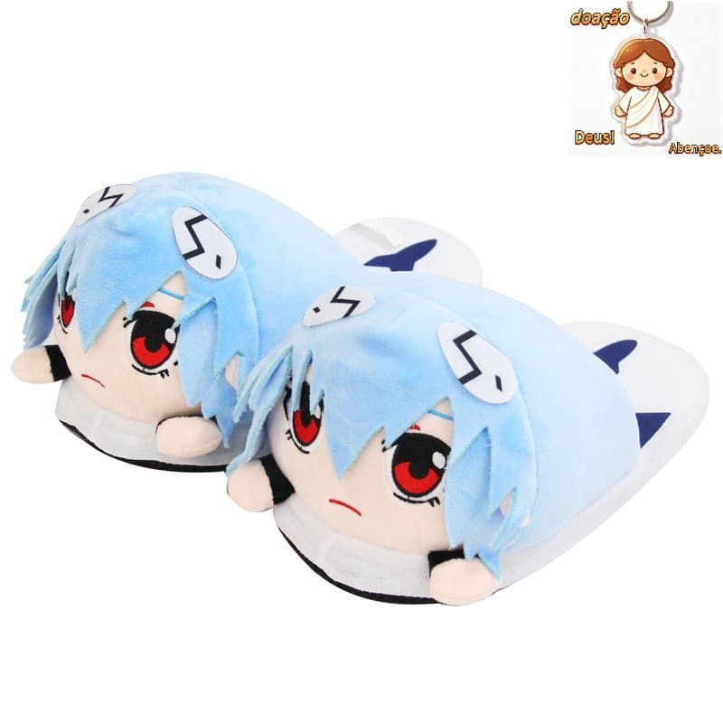 28cm Japão Anime Neon Gênesis Evangelion EVA Ayanami Rei Slippers Plush Cartoon Cosplay Sapatos De Roupa Homem Mulher In