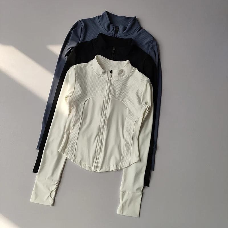 Jaqueta Esportiva Feminina com Zíper e Gola Alta, Jaqueta Justa para Yoga, Manga Longa, Top Esportivo Popular para Corri