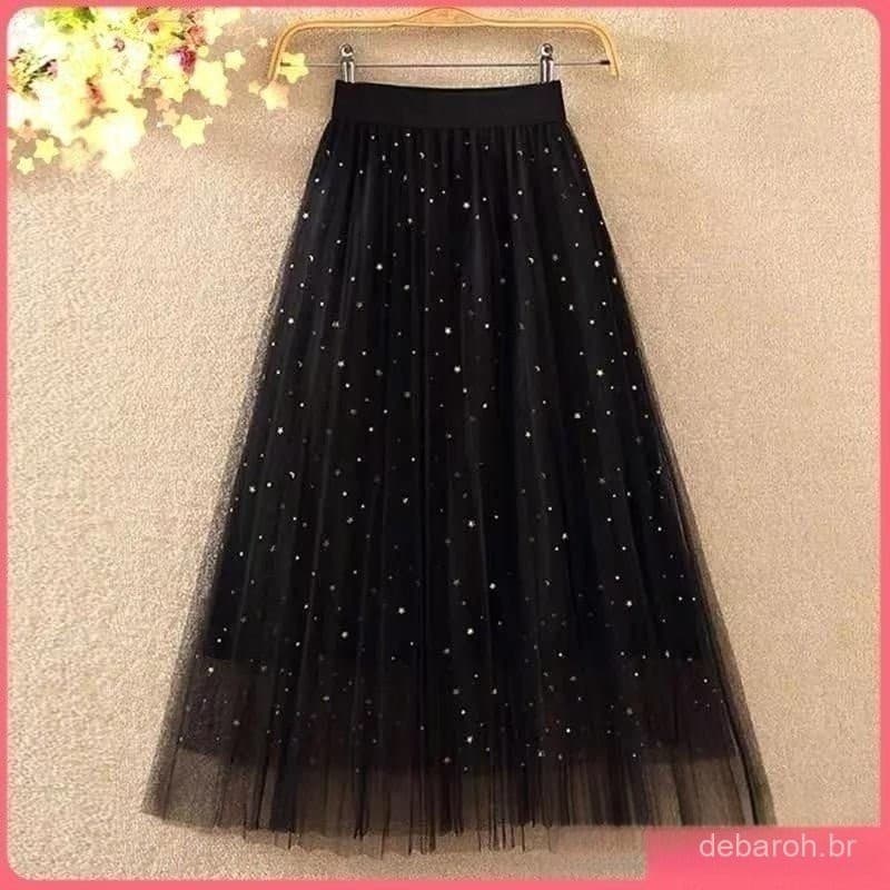 Oferta Especial: Saia de Tule Brilhante Feminina, Moda Confortável para Adultos, Elegante Nova Saia Midi Pa VZSA GHHV