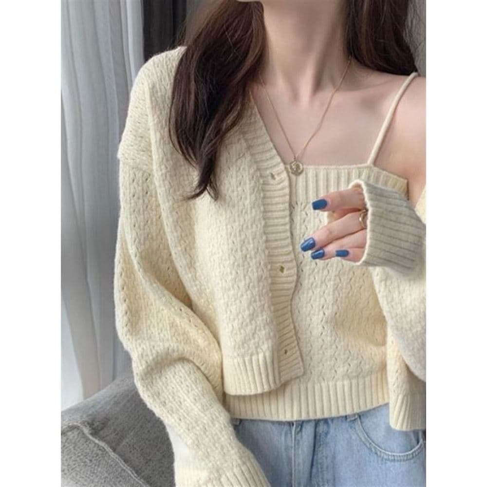 2023 novo estilo quente menina curto Cardigan de malha estilo suave jaqueta feminina primavera outono Retro estilo Hong