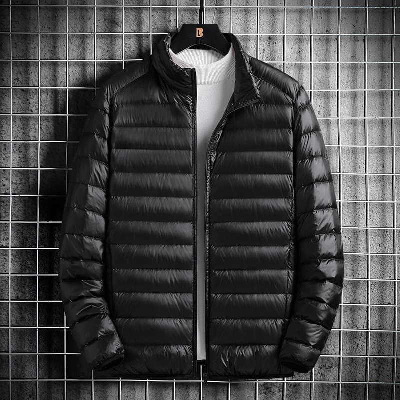 W inverno novo estilo masculino leve curto moda Casual jaqueta acolchoada fino ajuste portátil quente masculino gola alt