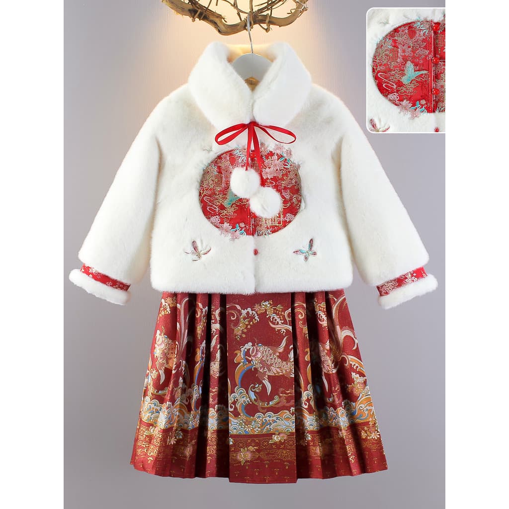 Saia de rosto de cavalo meninas forro de lã espessamento terno outono inverno novo ano novo chinês roupas de ano novo me