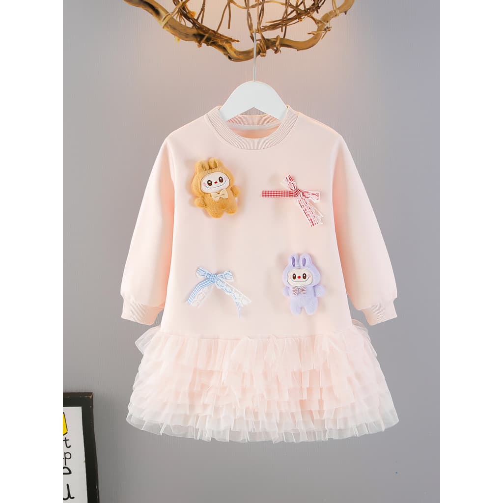 Meninas primavera outono vestido 2025 novo estilo bebê menina puxar tecido de manga comprida gaze moletom vestido crianç