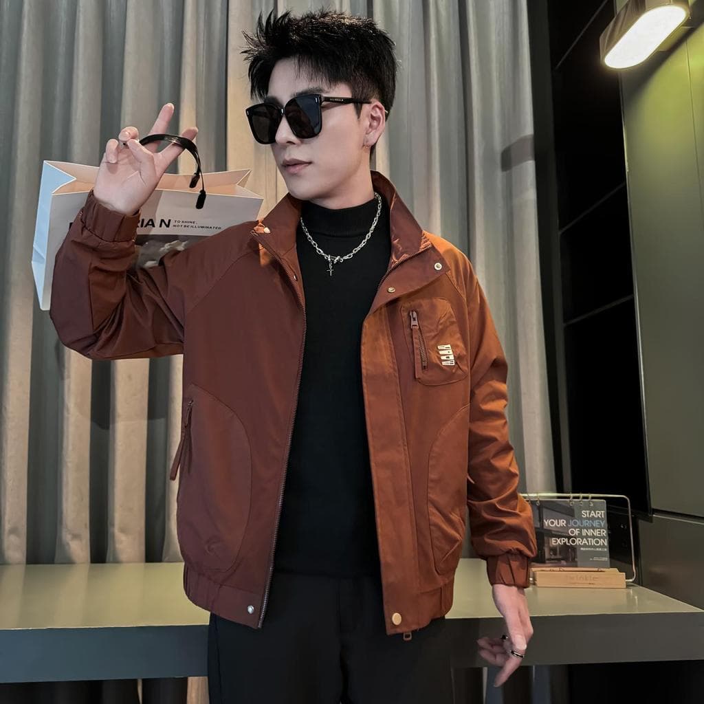 Jaqueta masculina primavera outono 2025 novo estilo versão coreana na moda High-End sentimento rufião bonito ferramental