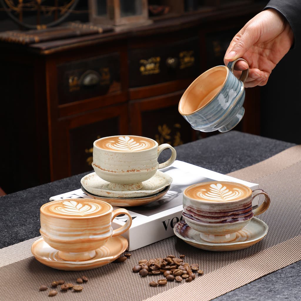 Xícara de café retrô que muda de forno, conjunto criativo de grés, guirlanda, caneca requintada de alta qualidade para u