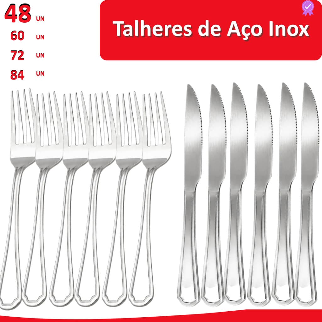 84/72/60/48 Conjunto de talheres em Aço Inox Chef Mesa Cozinha Jantar Casa comida garfo faca BBQ