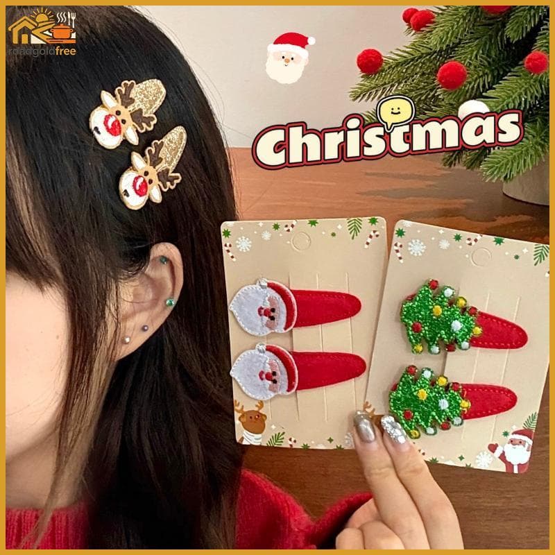 1 Par Dos Desenhos Animados Natal Franja Grampo De Cabelo Mulher Festival Festa Presente Papai Noel Árvore Floco De Neve