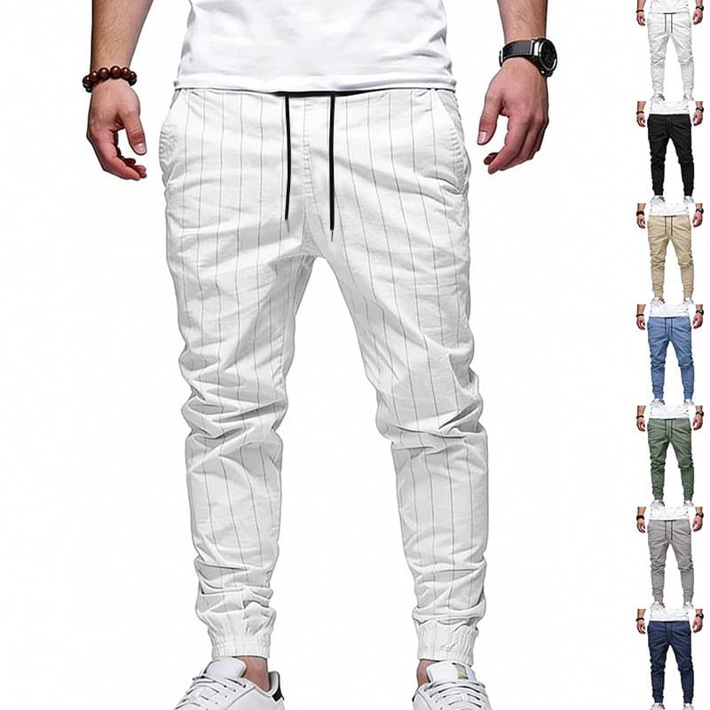 Leggings listradas de linho masculinas quatro estações esportivas soltas calças casuais masculinas