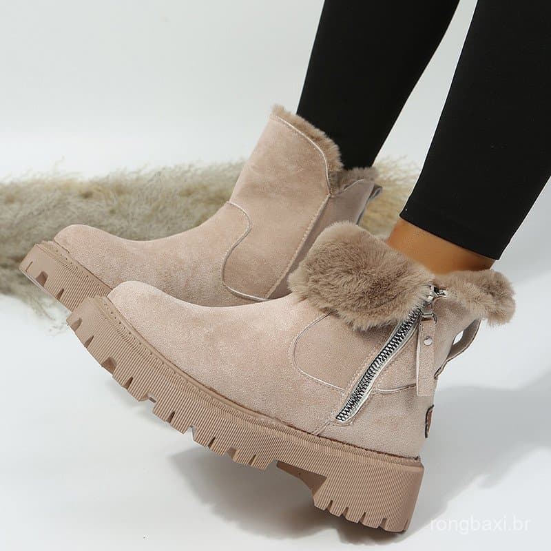 Botas de neve femininas 2024 inverno novo estilo forro de lã sapatos femininos botas quentes sapatos de algodão transfro