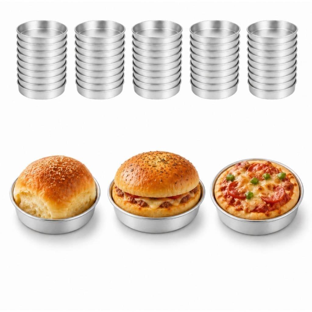 Kit 50 Formas Pão de Hamburguer Mini Pizza Mini Pão Caseiro Aluminio 12x3 cm