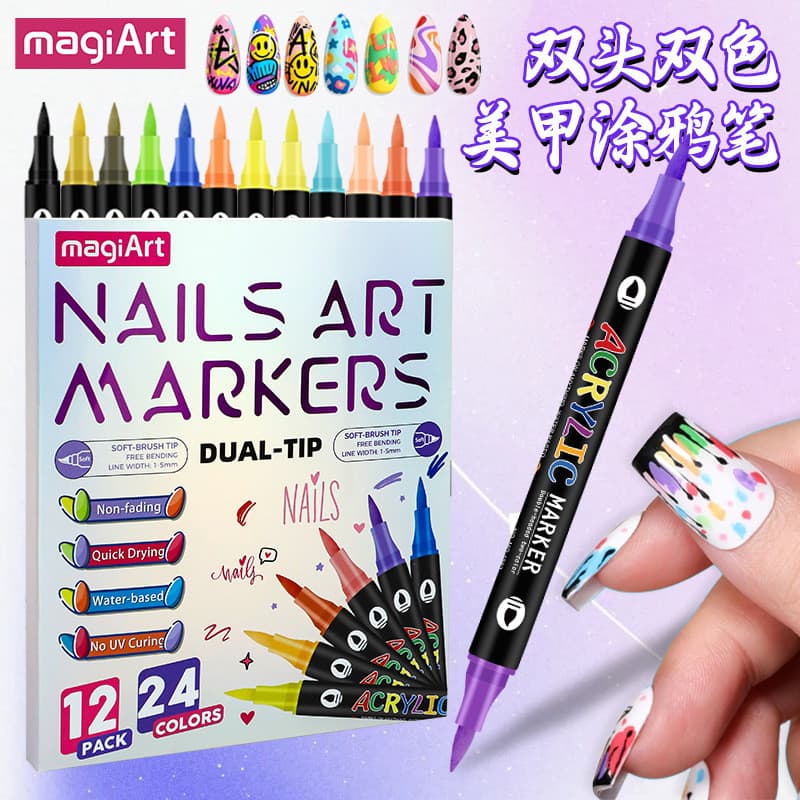 Caneta de tinta acrílica para Manicure, duas cabeças, duas cores, secagem rápida, à prova d'água, não desbota, peça de u