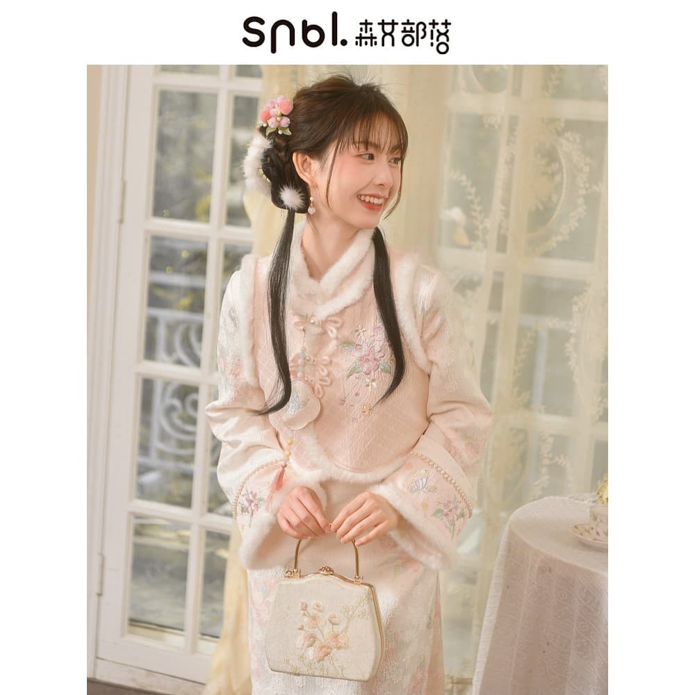 Mori feminino tribo Original camisa de ano novo vestido doce rosa temperamento grande senhora novo chinês Cheongsam vest