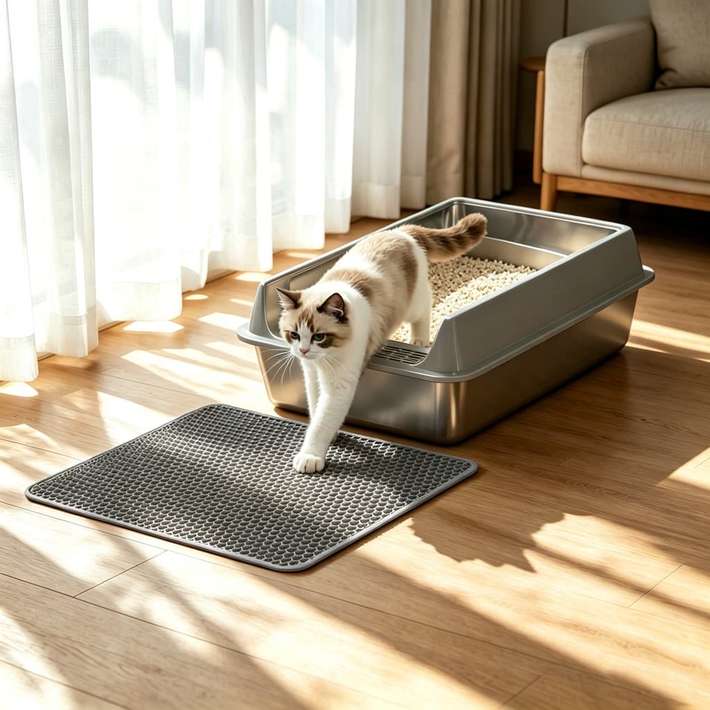 Caixa Areia Inox para Gato, Borda Alta Anti-Espalhamento, Pedal Coletor, Fácil Limpeza, Brinde Tapete Coletor 55*75cm