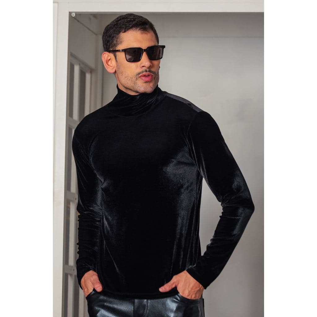 Blusa Masculina JotaVê Cacharrel em Veludo Preto Moda Masculina Inverno Casual