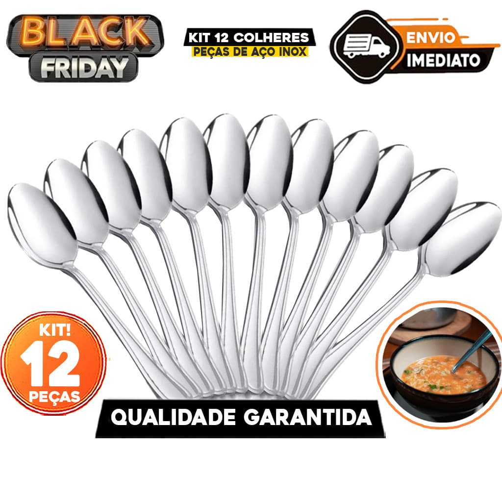 Jogo 12 talheres Colher de sopa mesa inox buffet restaurante cozinha opçôes com 12, 18 e 24 unidades