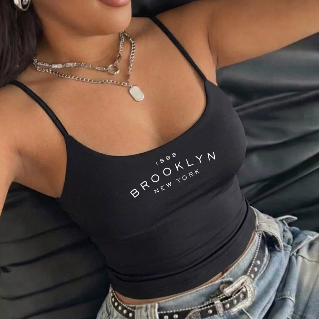 Regata de Alcinha Blusa Feminina Brooklyn New York Basic Forrada Moda Casual Comfy