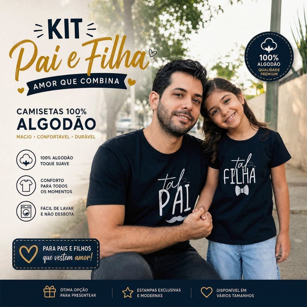 Conjunto Kit Pai e Filha 2 Camisetas "Tal Pai, Tal Filha" T-Shirt Adulto e Infantil  presente Dia dos Pais