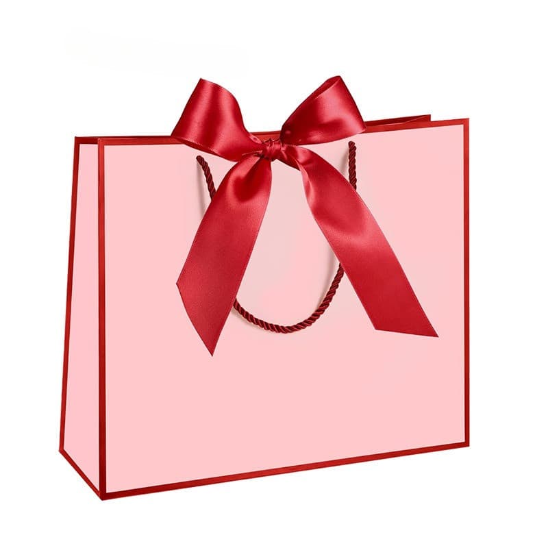 Saco De Presente De Papel De 5 Pces Com Alça , Embalagem Padrão De Linha Preta De Base Rosa Para O Feriado Brithday