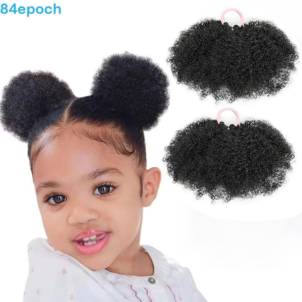 BREPOCH 2 Peças Mini Coque De Cabelo Encaracolado Afro , Rabo De Cavalo Sintético Preto Natural Infantil , Alto