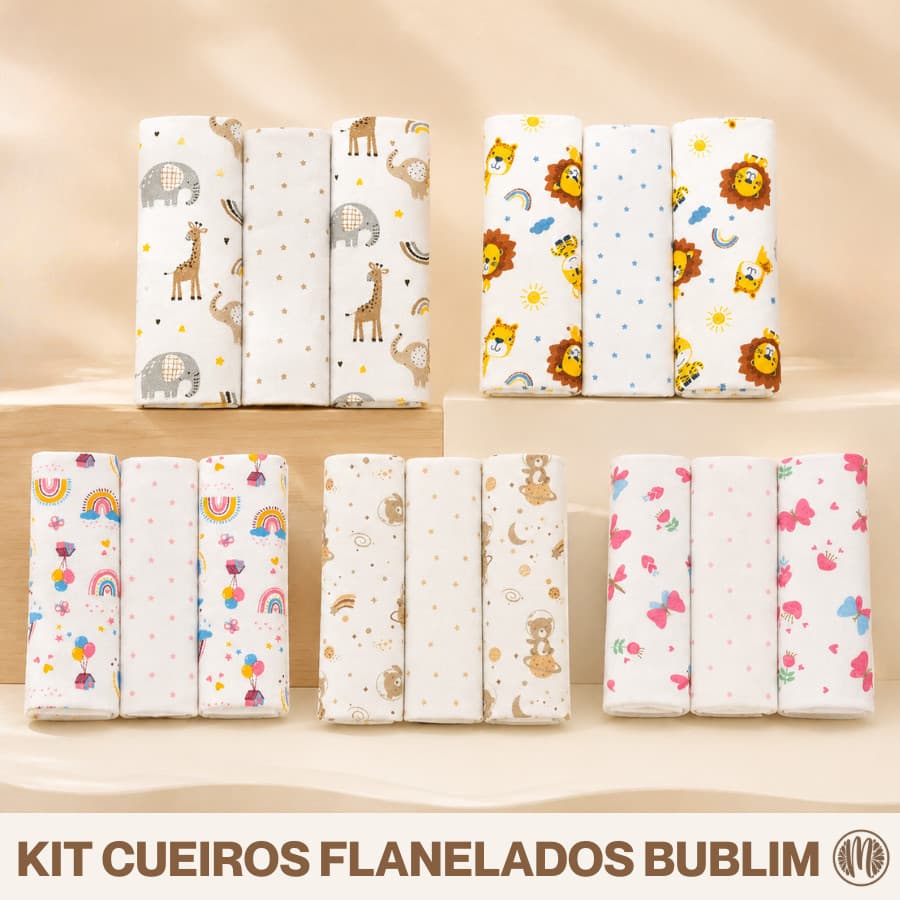 Cueiro Flanelado 100% Algodão Bebê Bublim 3 Peças 50 x 80 cm