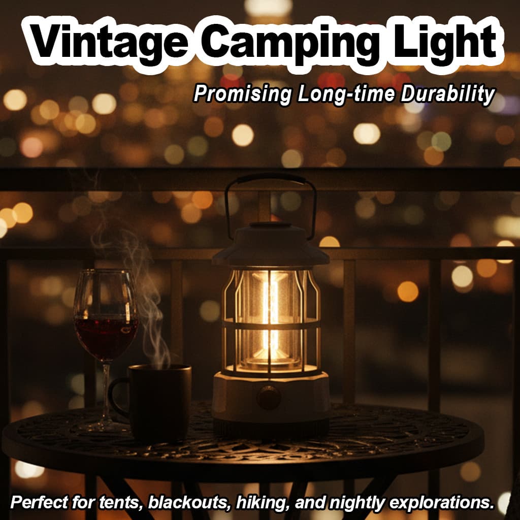 Lanterna de Camping com Luz Quente, Kit para Atividades ao Ar Livre, Lâmpada Noturna Suspensa, Luz para Tenda, LED Retro