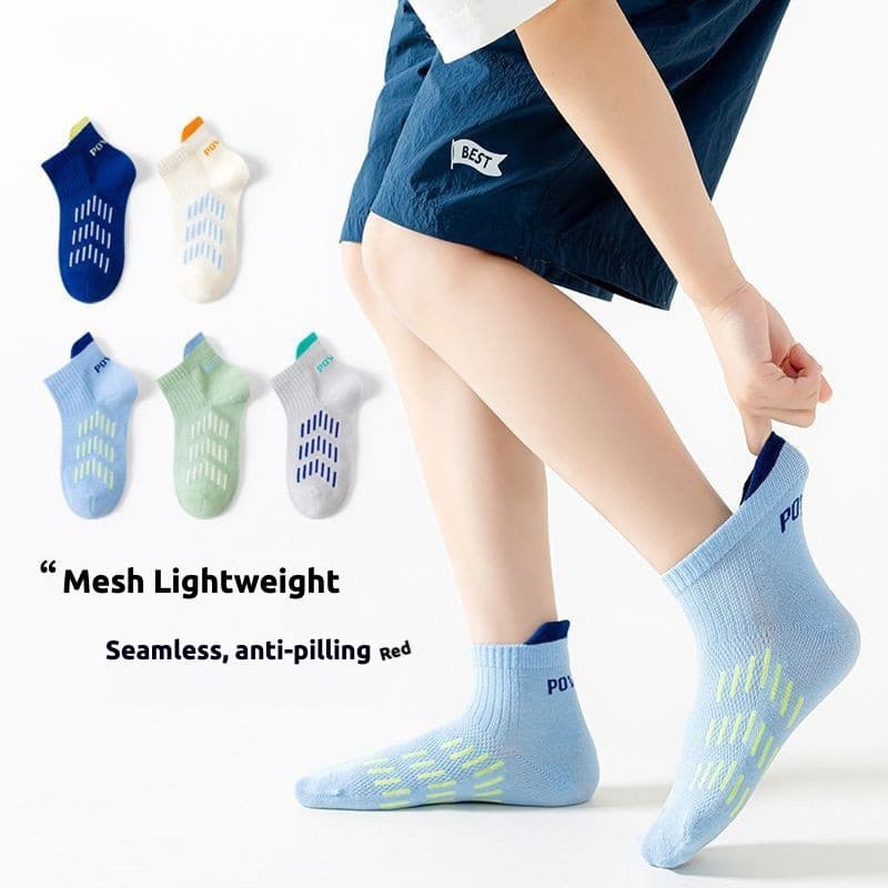 [5 PCS] Meias desodorantes absorventes de suor estilo fino de verão/meias esportivas respiráveis de malha juvenil