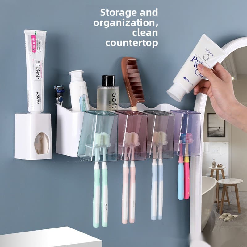 Suporte de escova de dentes multifuncional redondo copo transparente Rack de escova de dentes sem perfuração conjunto de