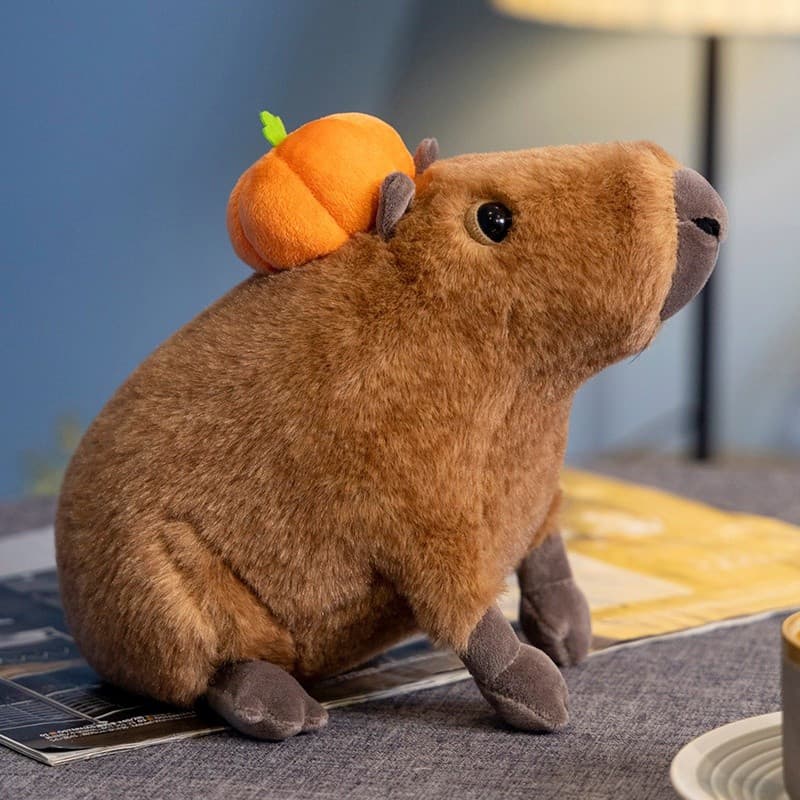 Rytanda Brinquedo de Pelúcia Fofo de Capivara, Boneco de Vegetal Abóbora Simulado, Almofada de Animal Macia e Divertida
