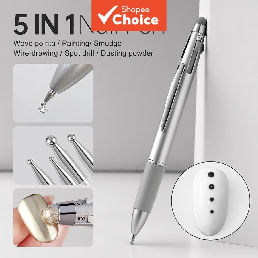 Kit-1PC/2PCS Profissional 5-Em-1 DIY Caneta Ponto De Unha Tamanho Múltiplo Pintura De Unhas Acessórios De Ferramenta De