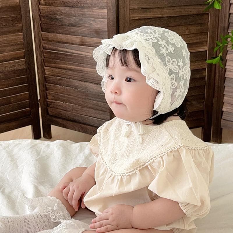 Chapéu Fetal De Renda Branca Flor Bebê Fino Respirável Verão Infantil Gorro Bordado Jaquard Plissado Recém-Nascidos Meni