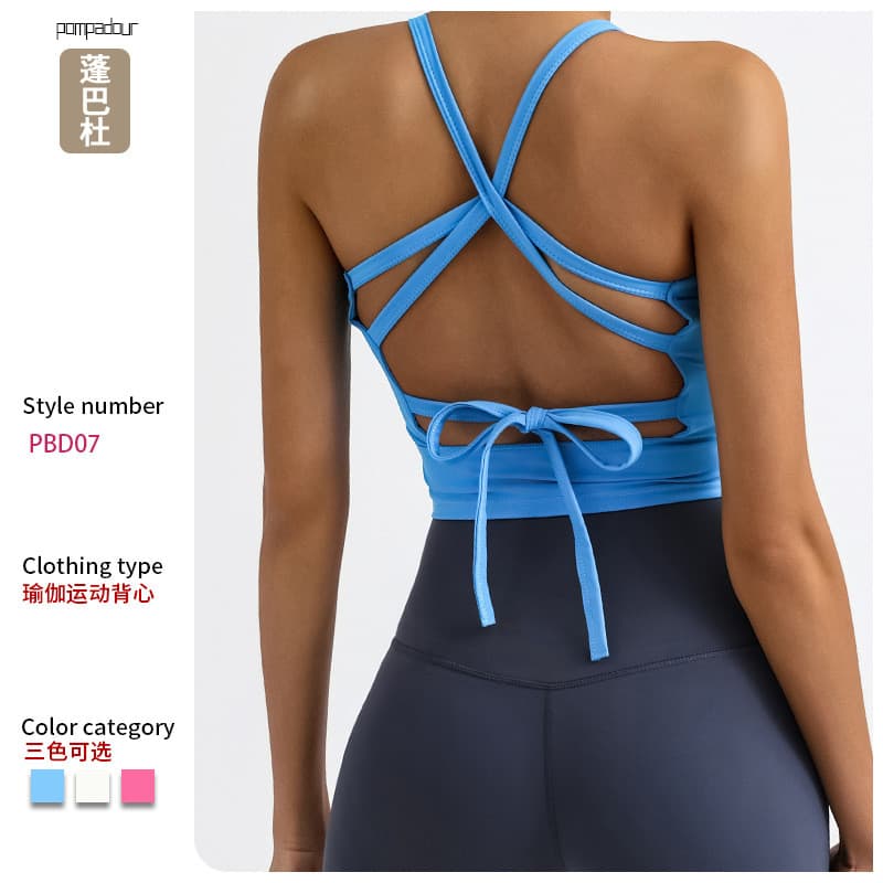 Novo top de yoga com costas cruzadas, almofadas para o peito, alta elasticidade, secagem rápida, adequado para esportes,