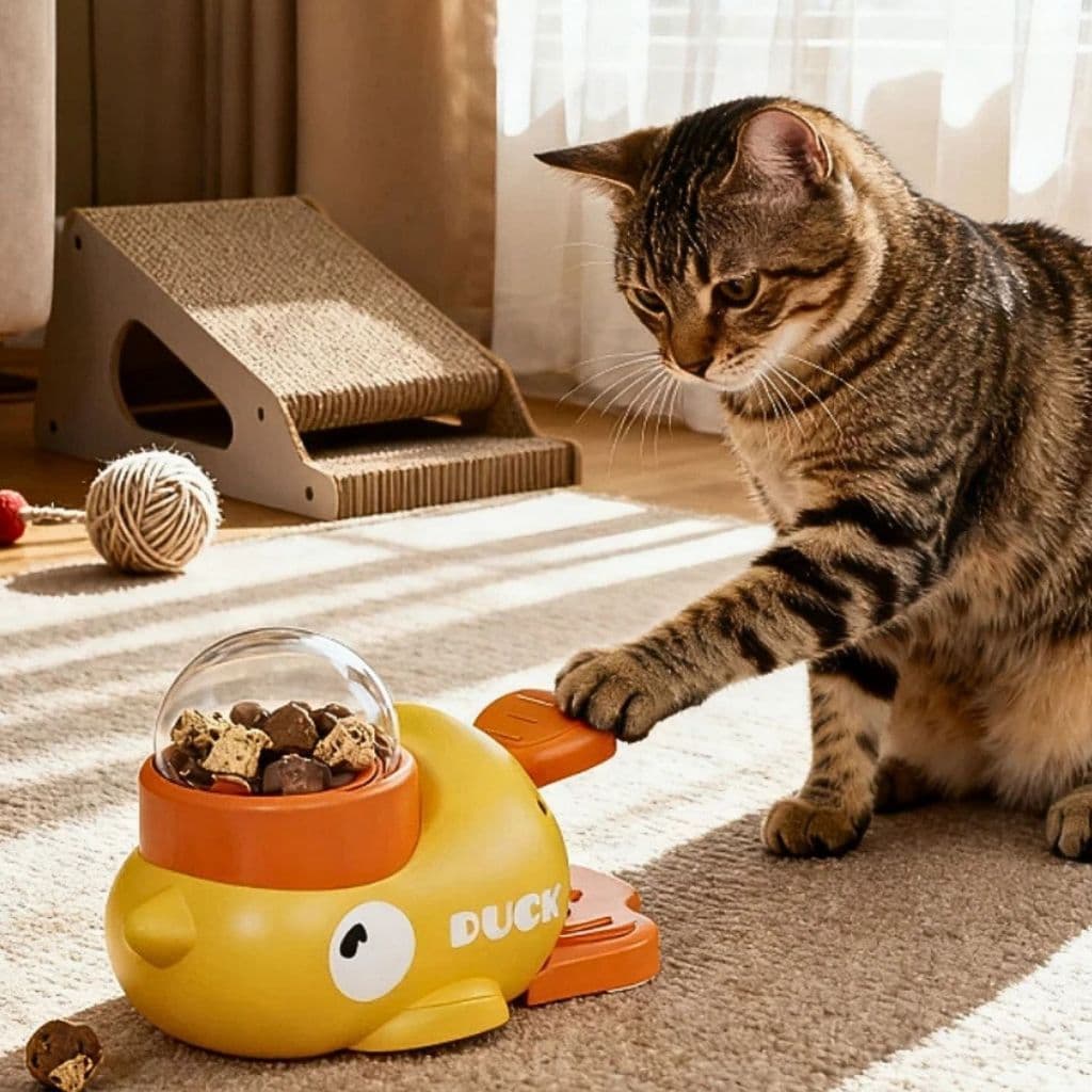 Dispensador Interativo De Comida Para Pets Em Forma De Pato Amarelo Tigela Lenta Para Pets