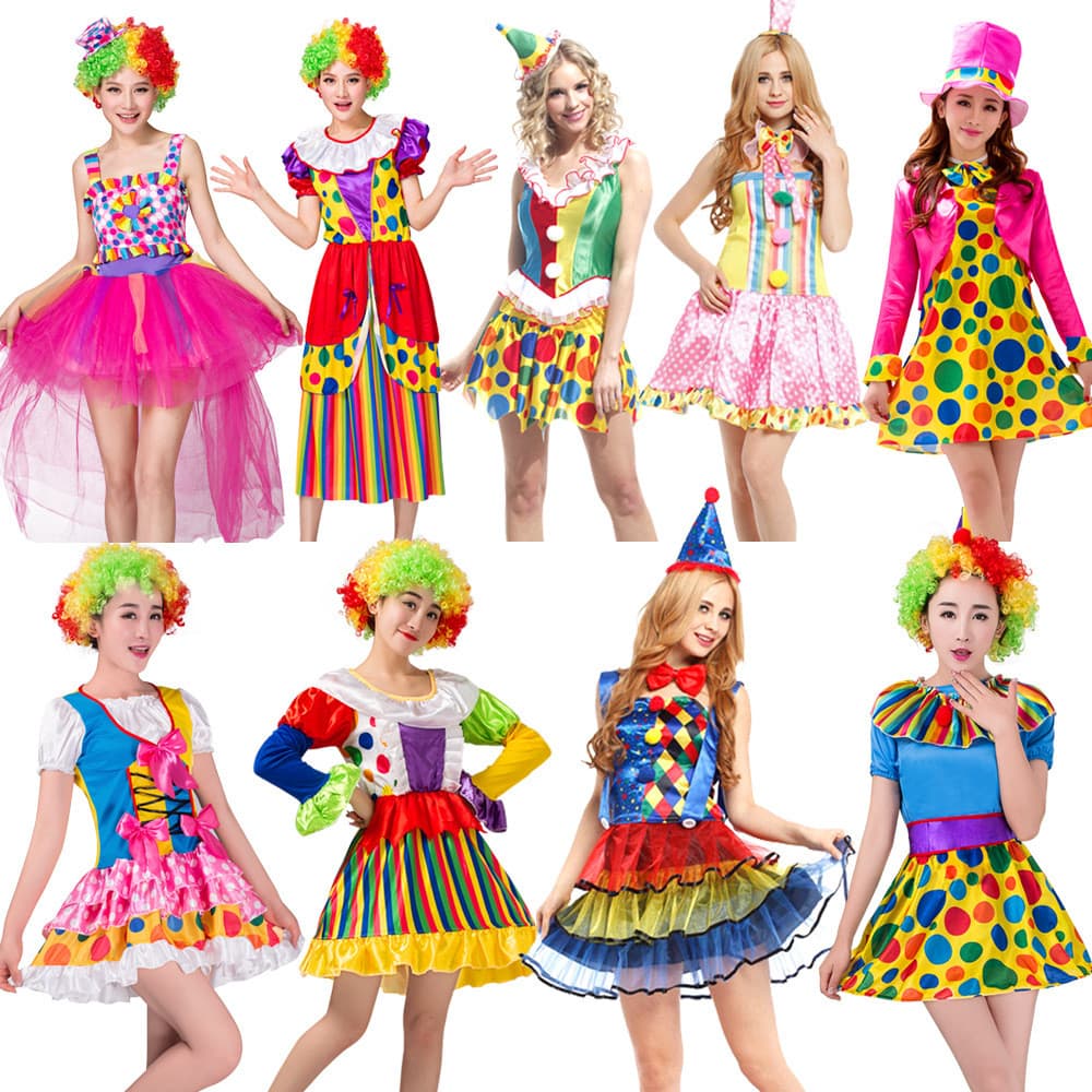 Adulto feio traje feminino palhaço roupas desempenho Masquerade roupas palhaço saia palhaço terno