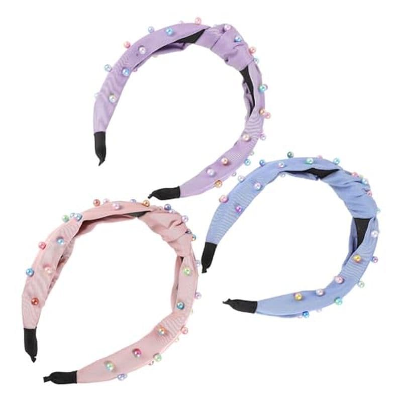 DOITOOL 3 Peças De Tiaras De Pérolas Coloridas Com Nó , Faixas De Cabelo Elásticas Largas Para Mulheres , Acessórios Da