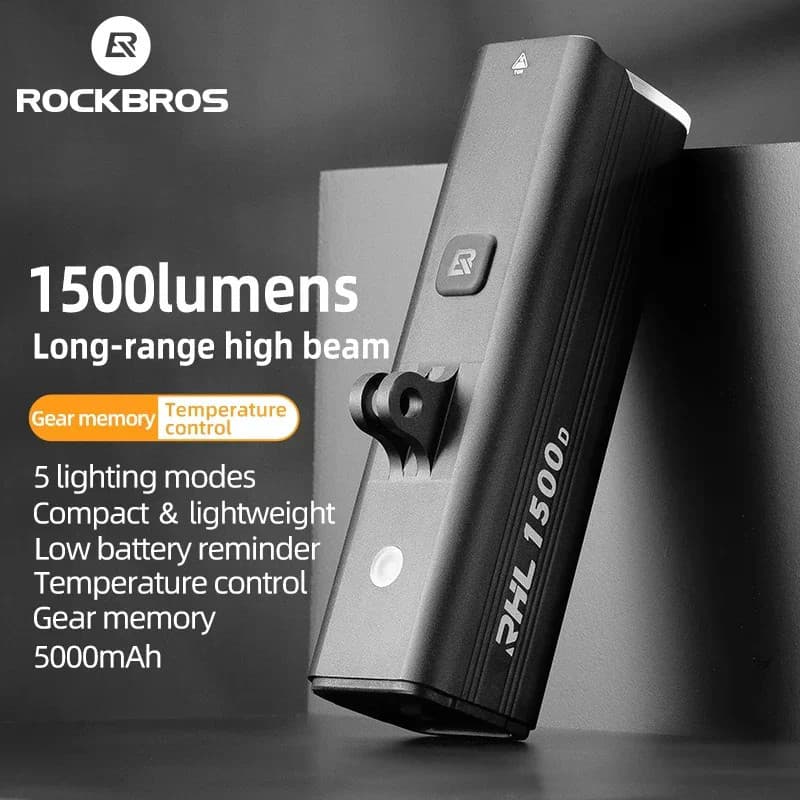 ROCKBROS Luz De Bicicleta 1500LM/1000LM Liga De Alumínio Tipo-C Carregamento Luzes Dianteiras Inteligentes Versão Suspen