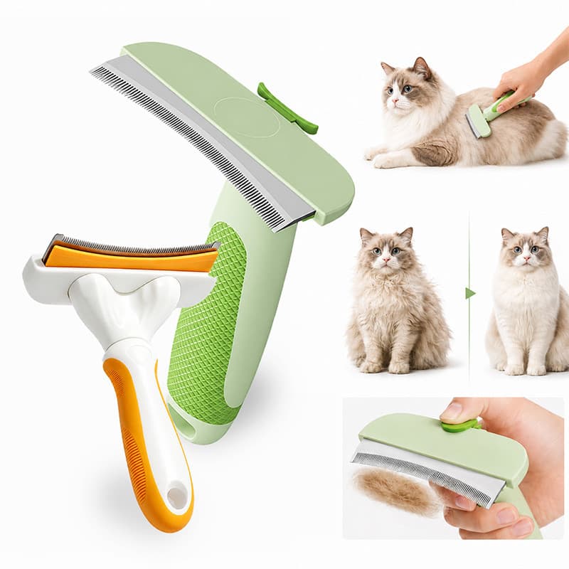 Escova Desbastadora para Gatos e Cães Remove Pelos Soltos Desembaraça Nós com Botão de Limpeza