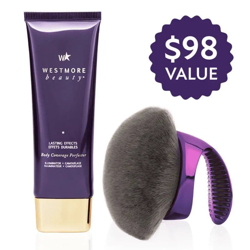 Corretivo Corporal Westmore Beauty 3.5 oz + Pincel Aplicador Extra Grande - Maquiagem Corporal Impecável, Cobre Cicatriz