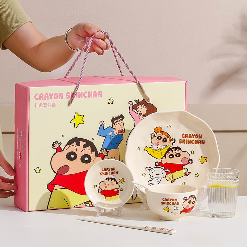 Crayon Shin-Chan tigela de arroz de cerâmica conjunto de prato bonito utensílios de mesa domésticos presente das criança