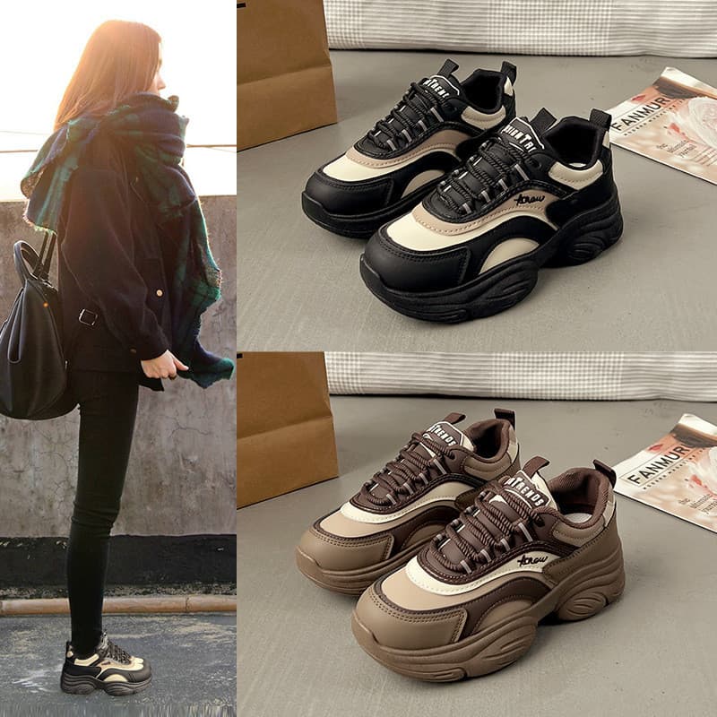 Tênis feminino 2026 primavera outono tênis de corrida All-Match Casual sola grossa aumentando papai sapatos femininos EP